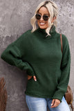 Green Women's Winter Casual Long Sleeve Turtleneck Solid Color Drop Shoulder Cable Knit Sweater Chunky Sweater LC270200-9