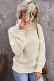 Beige Women's Winter Casual Long Sleeve Turtleneck Solid Color Drop Shoulder Cable Knit Sweater Chunky Sweater LC270200-15