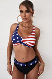 Multicolor American Flag Print Criss Cross Bikini Swimwear LC431420-22