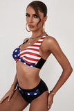 Multicolor American Flag Print Criss Cross Bikini Swimwear LC431420-22