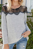 Comfortable Lace Spliced Full Sleeve T Shirt For Women