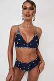 Blue Blue Scallop Trim Paisley Print Bikini Swimwear LC431713-5