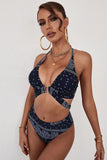 Black Tribal Print Self-tie Halter Neck High Rise Bikini Set LC431484-2