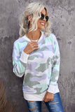 Green Women's Winter Casual Loose Long Sleeve Oversized Round Neck Thin Camo Print Sweatshirt LC251694-9