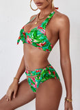 Multicolor Women's Bikinis Floral Sleeveless Unadjustable Halter Padded Vacation Sexy Bikini LC431157-22