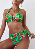 Multicolor Women's Bikinis Floral Sleeveless Unadjustable Halter Padded Vacation Sexy Bikini LC431157-22
