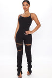 Black Cut-out Stacked Leg Spaghetti Strap Jumpsuit LC643385-2