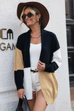 Cardigan da donna con apertura sul davanti, lungo e colorblock, leggero