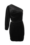 Black Black/Brown One Shoulder Bubble Shoulder Cut-out Bodycon Mini Dress LC2210004-2