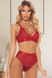 Red Black/Red Criss Cross Lace Mesh Splicing Bralette Set LC35846-3