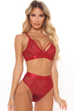 Red Black/Red Criss Cross Lace Mesh Splicing Bralette Set LC35846-3