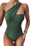 Green Black/Red/Green One-shoulder One-piece Swimwear LC44265-9