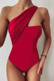 Red Black/Red/Green One-shoulder One-piece Swimwear LC44265-3