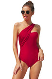 Red Black/Red/Green One-shoulder One-piece Swimwear LC44265-3