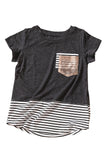 Gray Green Camo/Gray/Orange/Leopard Print Splicing Stripes Girls’ T-shirt TZ25176-11