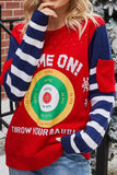 Women Red Striped Dart Board Graphic Pullover Christmas Sweater
