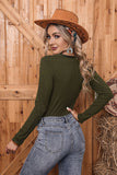 Green Button Up Ribbed Knit Top