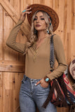 Khaki Button Up Ribbed Knit Top