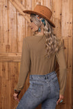 Khaki Button Up Ribbed Knit Top
