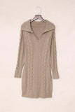 Apricot Wine Red/Blue/Apricot Turn-down Neck Cable Knit Long Sleeve Sweater Dress LC2721514-18