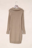 Apricot Wine Red/Blue/Apricot Turn-down Neck Cable Knit Long Sleeve Sweater Dress LC2721514-18