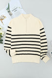 Beige Black/Gray/Beige Striped Zipper Knit Sweater LC2721683-15