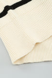 Beige Black/Gray/Beige Striped Zipper Knit Sweater LC2721683-15