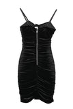 Black Rhinestone Spaghetti Strap Bow Knot Ruched Velvet Mini Dress LC229976-2