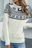 Women Black and White Christmas Snowflake and Reindeer Pullover Sweater