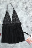 Black Black/Red Plus Size Backless Halter Neck Lace Babydoll Set LC31440-2