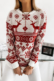 Red Christmas Jacquard Elk Snowflake Knitted Sweater