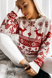 Red Christmas Jacquard Elk Snowflake Knitted Sweater