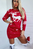 Red Christmas elk jacquard knitted dress LC273228-3