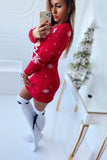 Red Christmas elk jacquard knitted dress LC273228-3