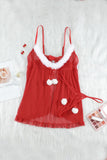 Red Black/Red Plus Size Christmas Night Marabou Neckline Babydoll Set LC31441-3