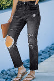 Black Black/Light Blue/Dark Blue Distressed Holes Straight Jeans LC783676-2