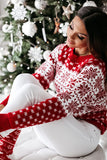 Red Christmas snowflake long-sleeved knitted sweater LC2722044-3