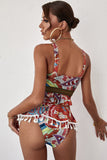 Multicolor Multicolor Graphic Print Tassel Ruffle Bikini Swimsuit LC431043-22