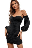 Black White/Black Off The Shoulder Bubble Sleeve Ruched Bodycon Mini Dress LC229977-2