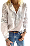 White White/Black/Blue/Pink Lace Crochet Button-up Long Sleeve Shirt LC2552134-1