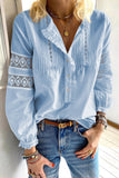 Sky Blue White/Black/Blue/Pink Lace Crochet Button-up Long Sleeve Shirt LC2552134-4