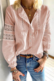 Pink White/Black/Blue/Pink Lace Crochet Button-up Long Sleeve Shirt LC2552134-10