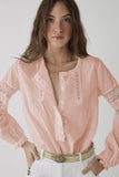 Pink White/Black/Blue/Pink Lace Crochet Button-up Long Sleeve Shirt LC2552134-10