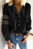 Black White/Black/Blue/Pink Lace Crochet Button-up Long Sleeve Shirt LC2552134-2