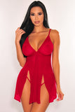 Red Heart-shape Mesh Cut-out Babydoll with Thong LC31670-3