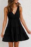 Black White/Black/Pink/Beige Lace-up Ruffled Sleeveless Mini Dress LC2210746-2