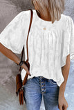 White White/Black/Blue/Purple/Yellow/Brown Floral Textured Ruffled Half Sleeve Babydoll Top LC25112100-1