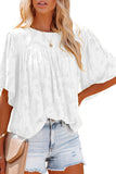 White White/Black/Blue/Purple/Yellow/Brown Floral Textured Ruffled Half Sleeve Babydoll Top LC25112100-1