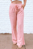 Pink Black/Beige/Pink Elastic Waist Wide Leg Casual Pants LC772855-10