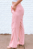 Pink Black/Beige/Pink Elastic Waist Wide Leg Casual Pants LC772855-10